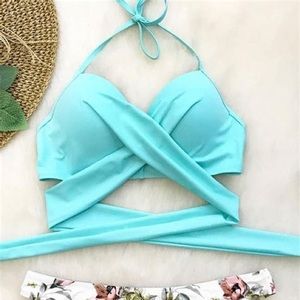 Cupshe Halter Wrap Bikini Top, Mint Green, Small